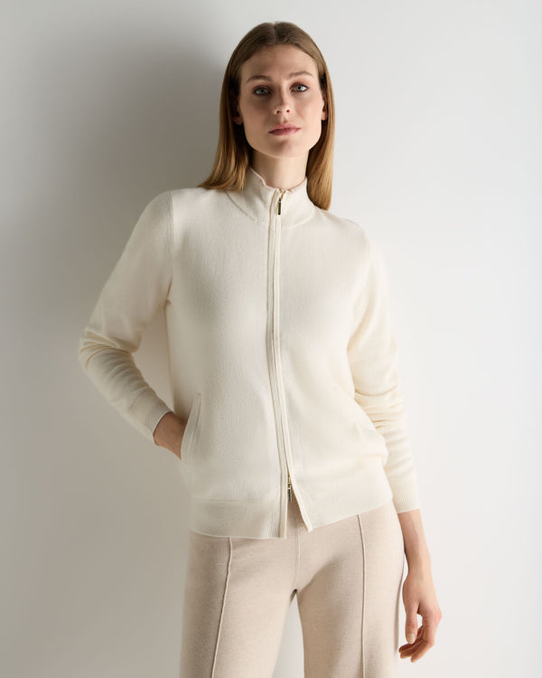 N.Peal Women's Alisa Full Zip Cashmere Cardigan New Ivory White