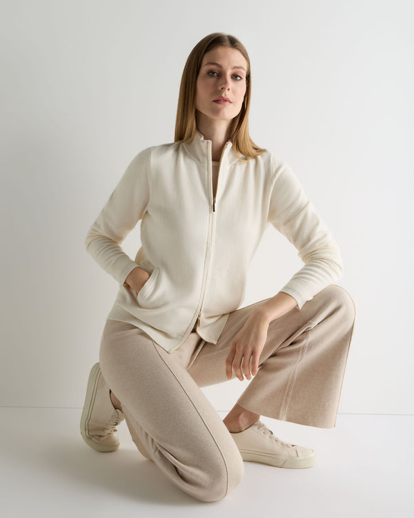 N.Peal Women's Alisa Full Zip Cashmere Cardigan New Ivory White