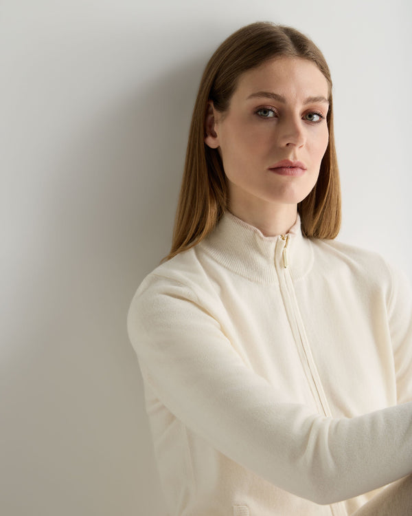 N.Peal Women's Alisa Full Zip Cashmere Cardigan New Ivory White