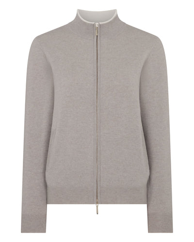N.Peal Women's Alisa Full Zip Cashmere Cardigan Oat Grey