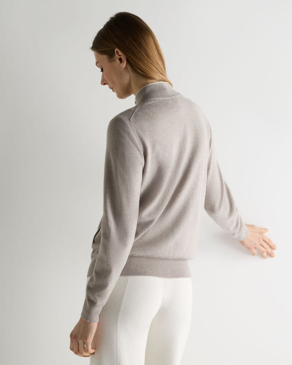 N.Peal Women's Alisa Full Zip Cashmere Cardigan Oat Grey