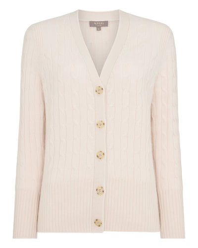 N.Peal Women's Clara Cable V Neck Cashmere Cardigan Dove Pink