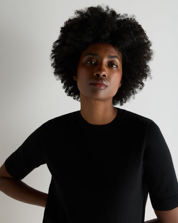 N.Peal Women's Cotton Cashmere T-Shirt Black