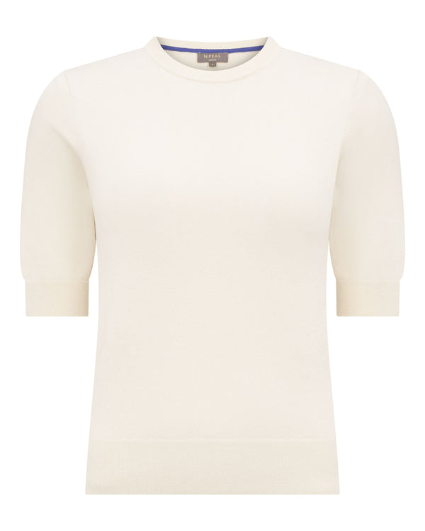N.Peal Women's Cotton Cashmere T-Shirt New Ivory White