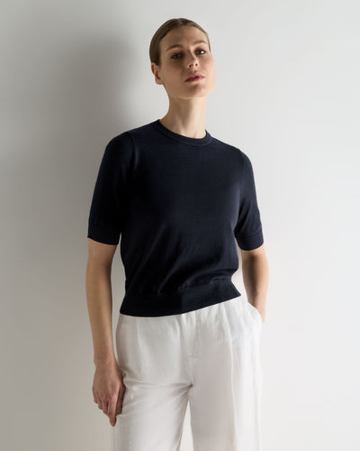 N.Peal Women's Cotton Cashmere T-Shirt Navy Blue