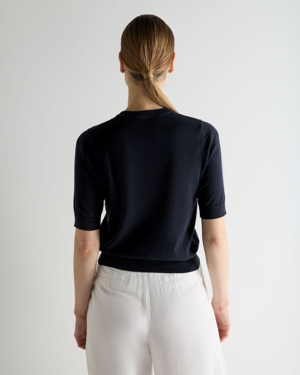 N.Peal Women's Cotton Cashmere T-Shirt Navy Blue
