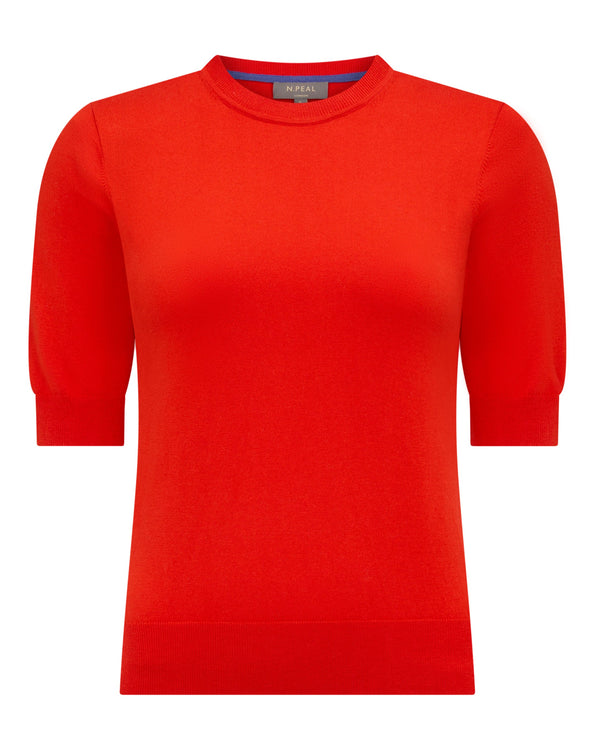 N.Peal Women's Cotton Cashmere T-Shirt Tomato Red