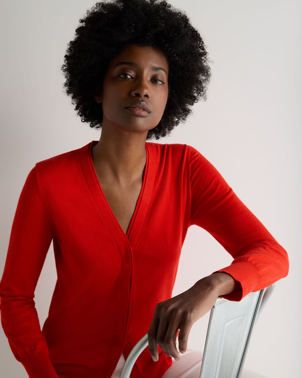 N.Peal Women's Cotton Cashmere Cardigan Tomato Red