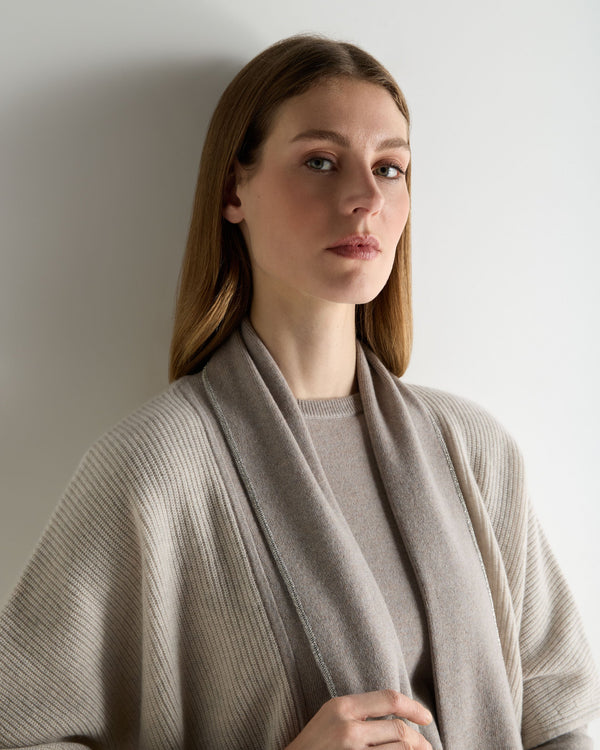 N.Peal Women's Metal Rib Cashmere Cardigan Pebble Grey