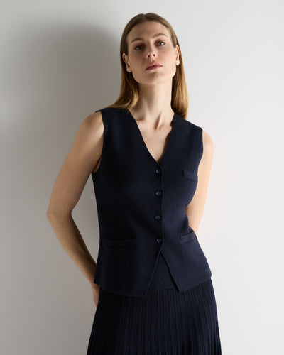 N.Peal Women's Mila Cotton Cashmere Silk Waistcoat Navy Blue