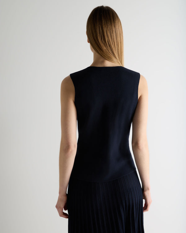 N.Peal Women's Mila Cotton Cashmere Silk Waistcoat Navy Blue