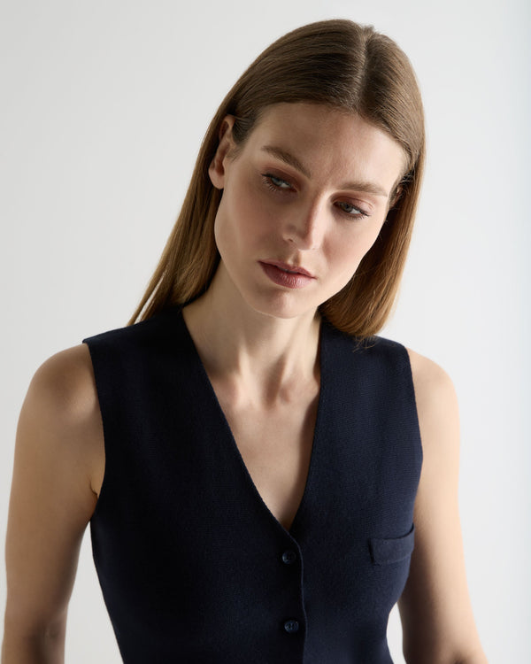N.Peal Women's Mila Cotton Cashmere Silk Waistcoat Navy Blue