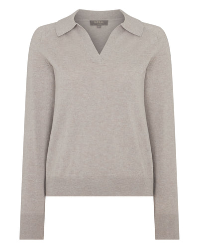 N.Peal Women's Harriet Cashmere Polo Shirt Oat Grey