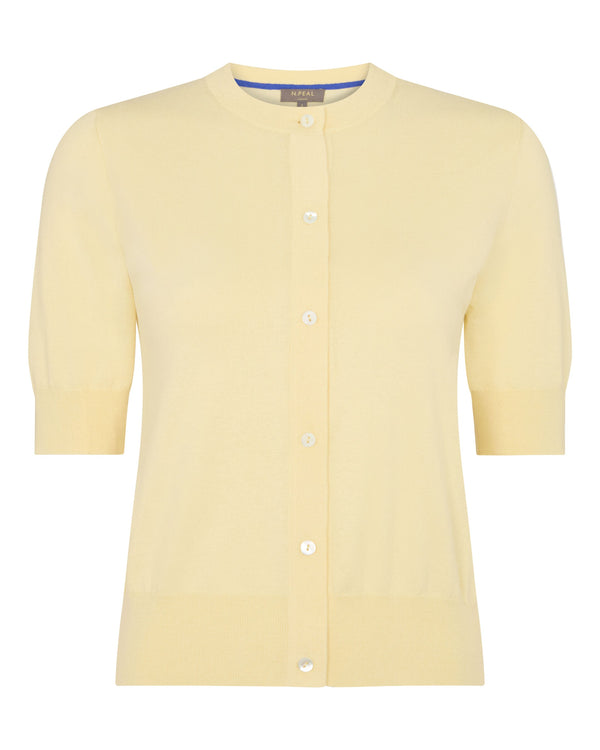 N.Peal Women's Cotton Cashmere Short Sleeve Cardigan Lemon Yellow