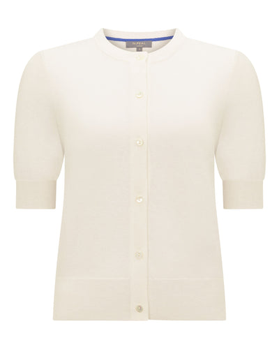 N.Peal Women's Cotton Cashmere Short Sleeve Cardigan New Ivory White