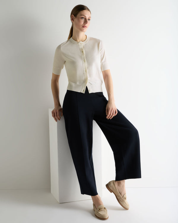 N.Peal Women's Cotton Cashmere Short Sleeve Cardigan New Ivory White