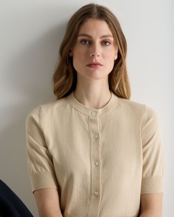 N.Peal Women's Cotton Cashmere Short Sleeve Cardigan Natural Brown