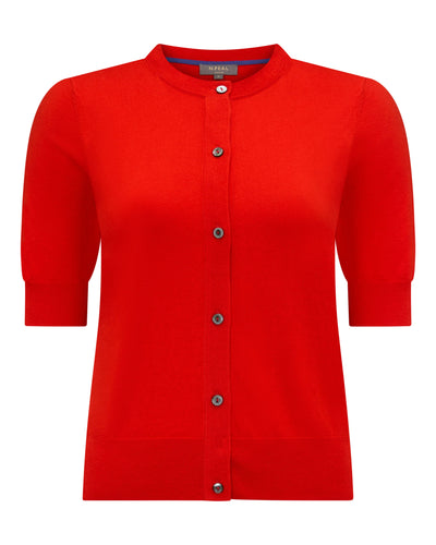 N.Peal Women's Cotton Cashmere Short Sleeve Cardigan Tomato Red