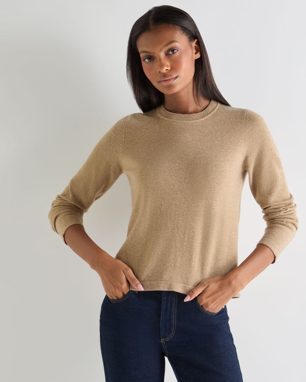 N.Peal Women's Hallie Round Neck Cashmere Jumper Cappuccino Brown