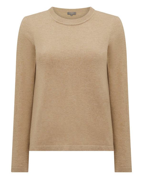 N.Peal Women's Hallie Round Neck Cashmere Jumper Cappuccino Brown