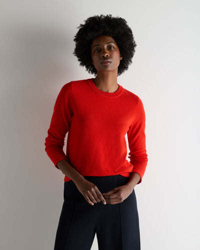 N.Peal Women's Hallie Round Neck Cashmere Jumper Tomato Red
