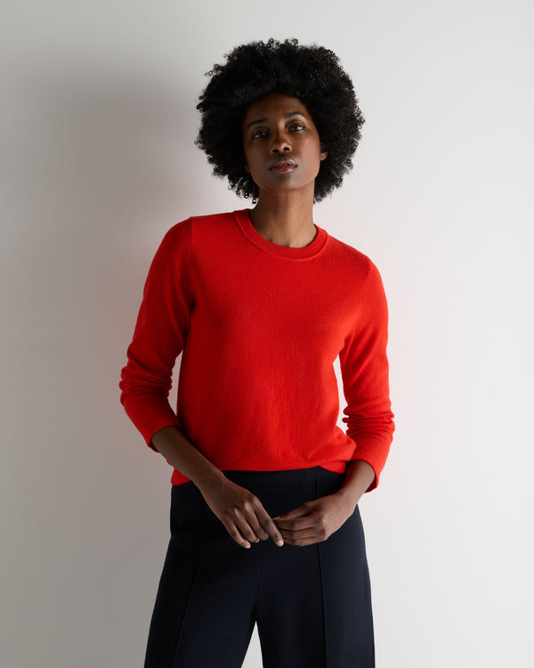 N.Peal Women's Hallie Round Neck Cashmere Jumper Tomato Red