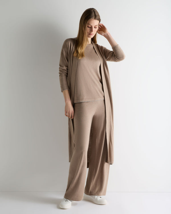 N.Peal Women's Roche Silk Blend Top Mink Brown