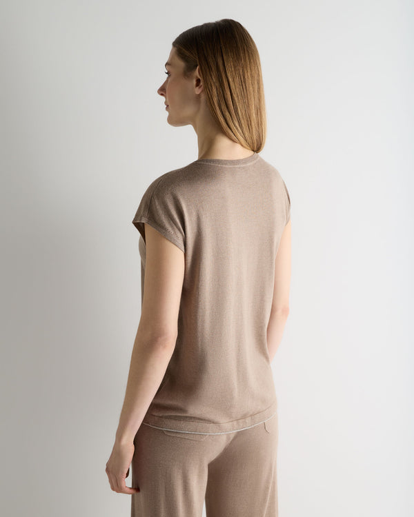 N.Peal Women's Roche Silk Blend Top Mink Brown