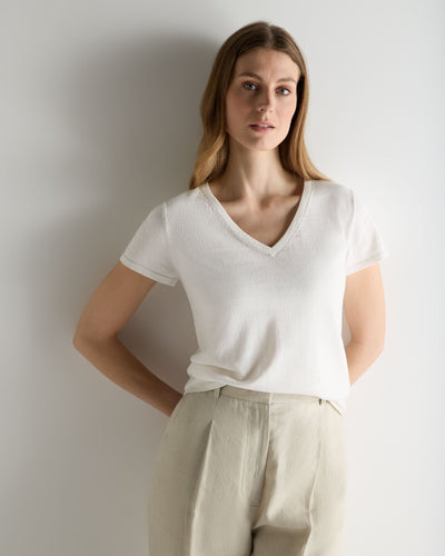 N.Peal Women's Selene Linen Blend Top White