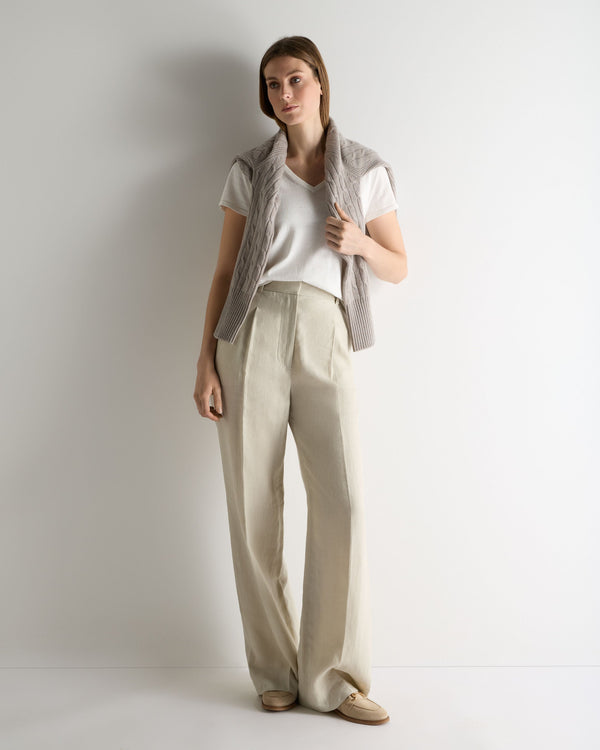 N.Peal Women's Selene Linen Blend Top White