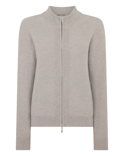 N.Peal Women's Honeycomb Full Zip Cashmere Jumper Oat Grey