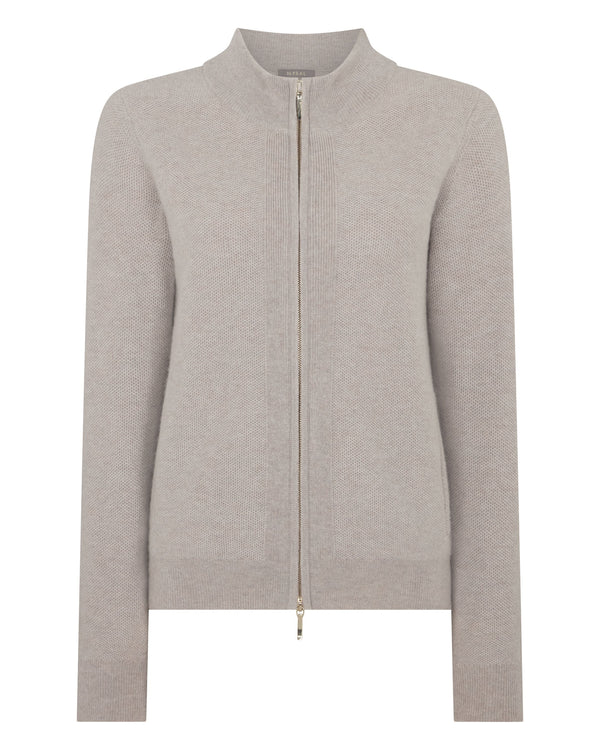 N.Peal Women's Honeycomb Full Zip Cashmere Jumper Oat Grey