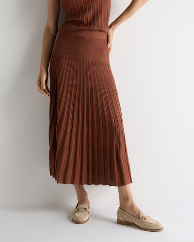 N.Peal Women's Superfine Pleated Cashmere Silk Skirt Henna Brown