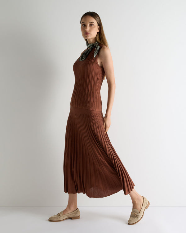 N.Peal Women's Superfine Pleated Cashmere Silk Skirt Henna Brown