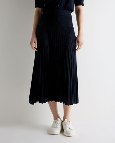 N.Peal Women's Superfine Pleated Cashmere Silk Skirt Navy Blue