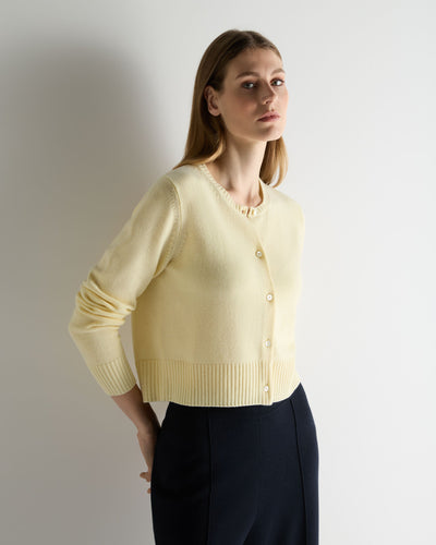 N.Peal Women's Chunky Crop Cashmere Cardigan Butter Yellow