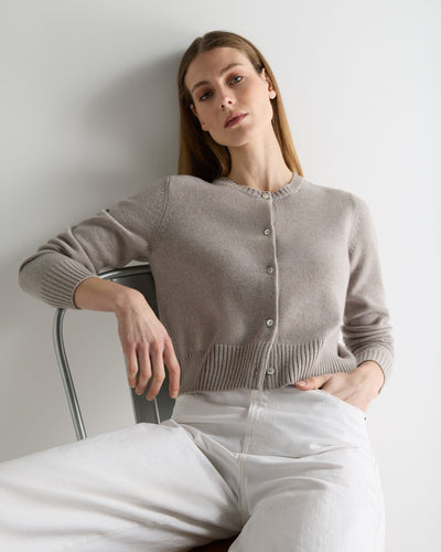 N.Peal Women's Chunky Crop Cashmere Cardigan Oat Grey