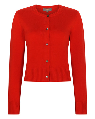 N.Peal Women's Chunky Crop Cashmere Cardigan Tomato Red