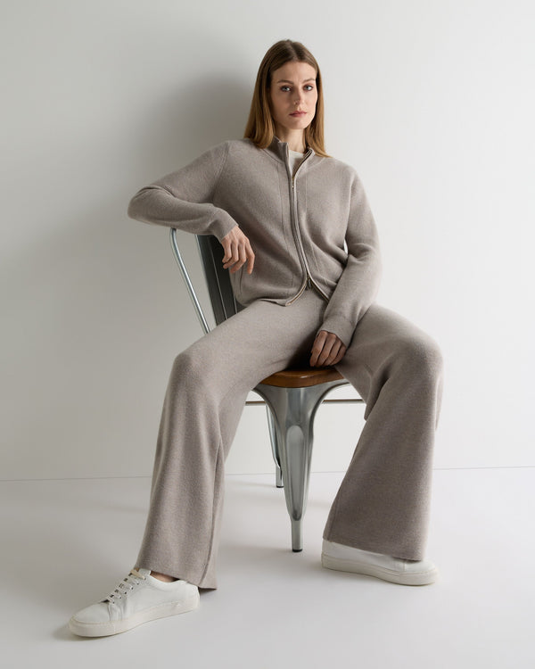 N.Peal Women's Honeycomb Knit Cashmere Trouser Oat Grey