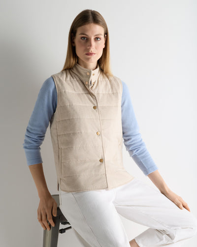 N.Peal Women's Button Through Quilted Gilet Sandstone Brown