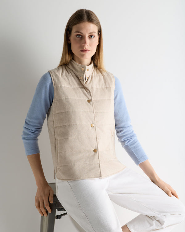 N.Peal Women's Button Through Quilted Gilet Sandstone Brown