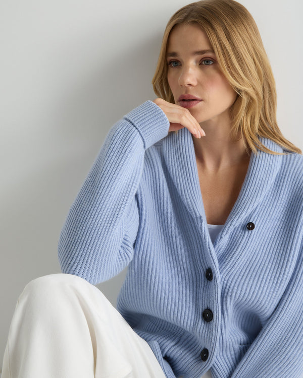 N.Peal Women's Kensington Cashmere Cardigan Sea Mist Blue