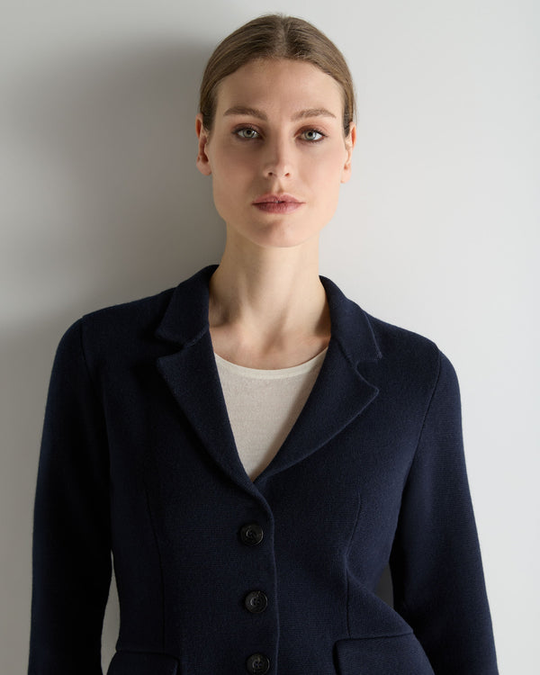 N.Peal Women's Wool Cashmere Utility Blazer Navy Blue