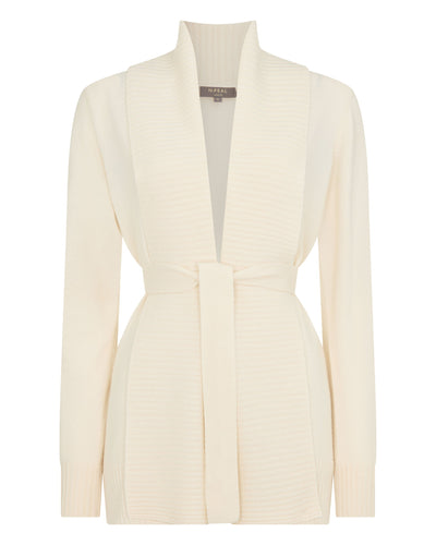 N.Peal Women's Rib Placket Cashmere Cardigan New Ivory White