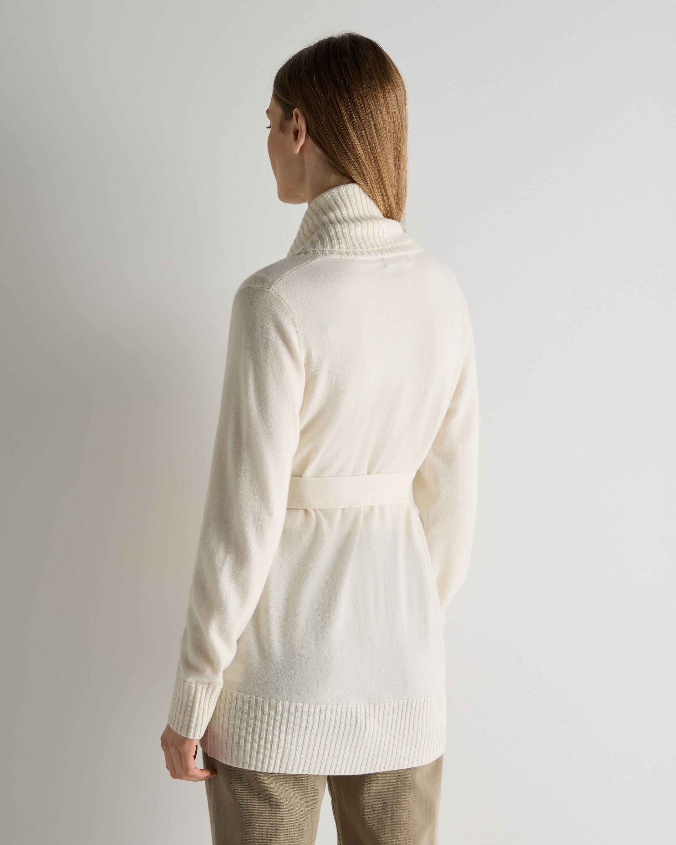 Engineered Rib Placket Women's Rib Placket Cashmere Cardigan New Ivory White | N.Peal