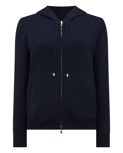 N.Peal Women's Double Faced Cotton Blend Hoodie Navy Blue