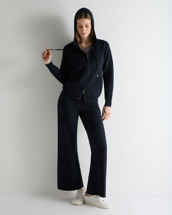 N.Peal Women's Double Faced Cotton Blend Hoodie Navy Blue