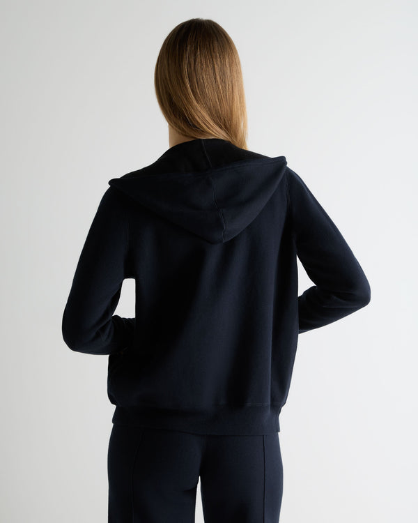 N.Peal Women's Double Faced Cotton Blend Hoodie Navy Blue