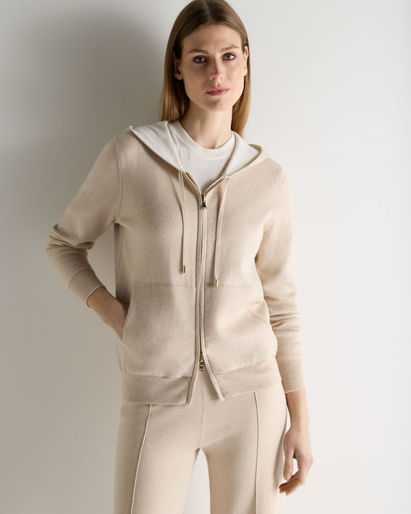 N.Peal Women's Double Faced Cotton Blend Hoodie Sandstone Brown