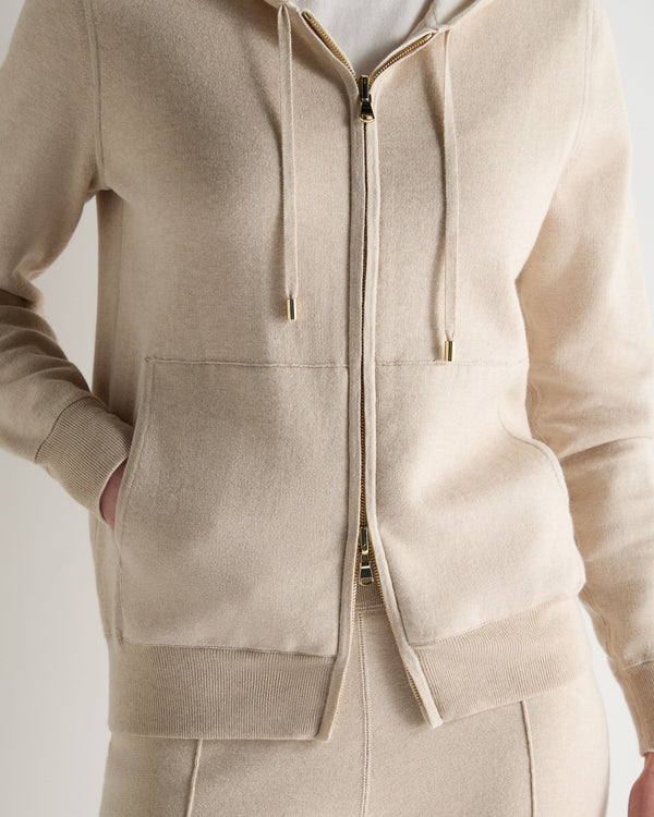 N.Peal Women's Double Faced Cotton Blend Hoodie Sandstone Brown